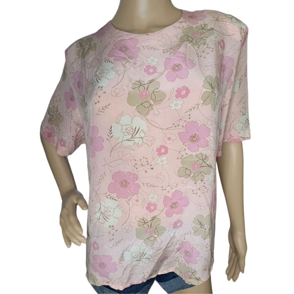 Vintage Bleyle Pink Floral Loose Fit Short Sleeve Blouse